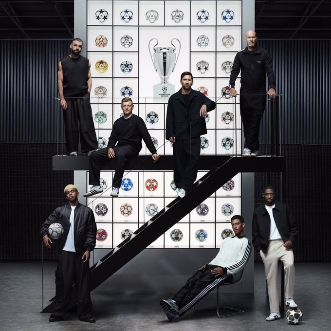 阿迪达斯发布与欧冠合作25周年海报：梅西、齐祖、萨拉赫等人出镜